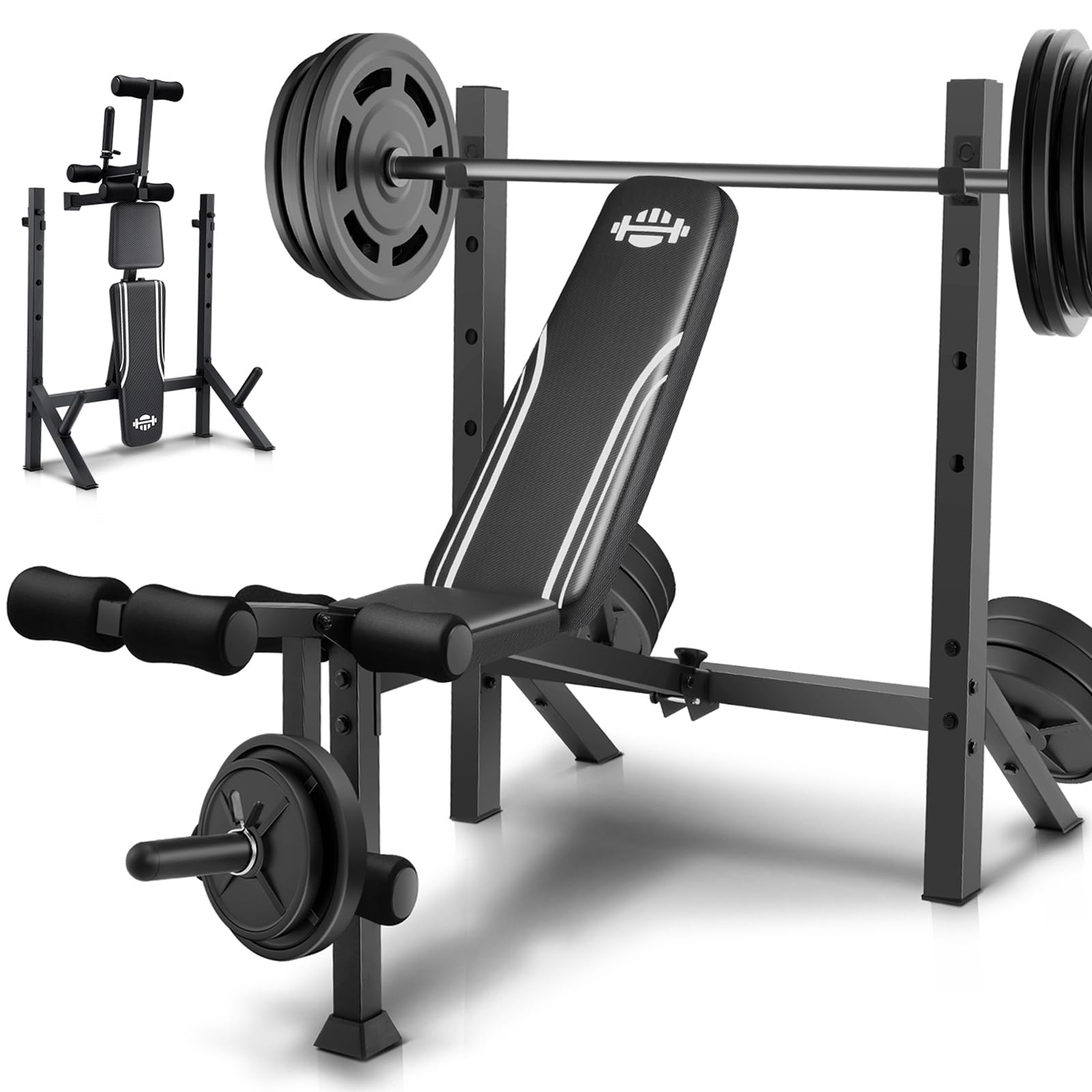 Bench Press Adjustable Incline - 900LBS Ağırlık Sehpası Seti, Squat Rack'lı,